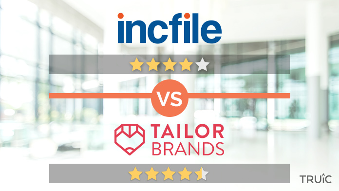 Incfile logo above 4 stars and Tailor Brands logo above 4.5 stars.