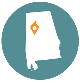 Small map with pin depicting Tuscaloosa, AL