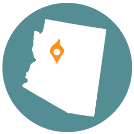 Small map with pin depicting Prescott, AZ