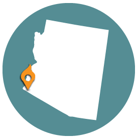 Small map with pin depicting Yuma, AZ